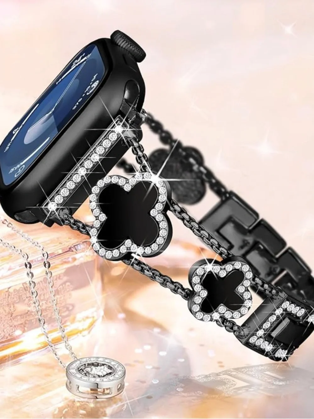 ❤️ NEW! Stylish Black Crystal-Accent Apple Watch Band